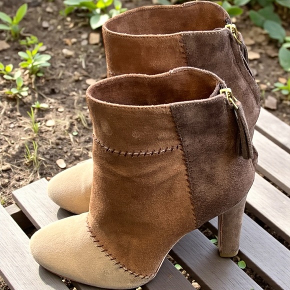 Joie Briana Tan Suede Patchwork Leather Ankle Boots